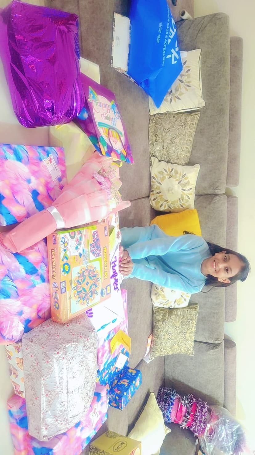 Khushi with birthday gifts