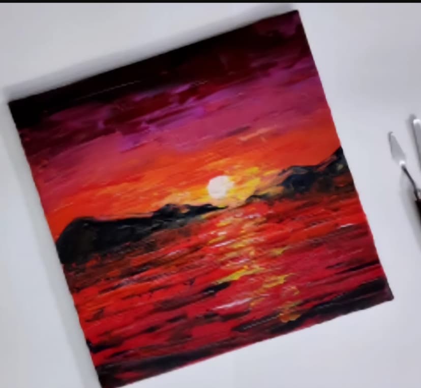 Sunset painting with palette knife technique